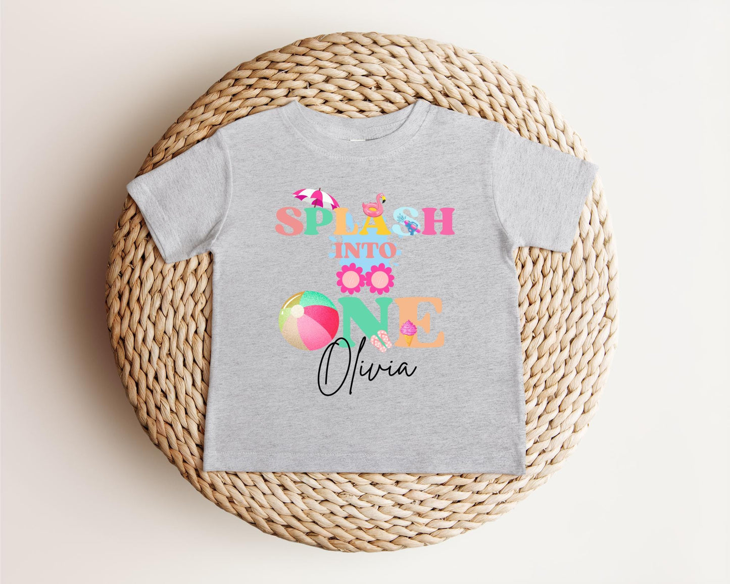 Personalized Splash Into One First Birthday Shirt: Summer Pool Themed 1st Birthday Party Outfit for Girls