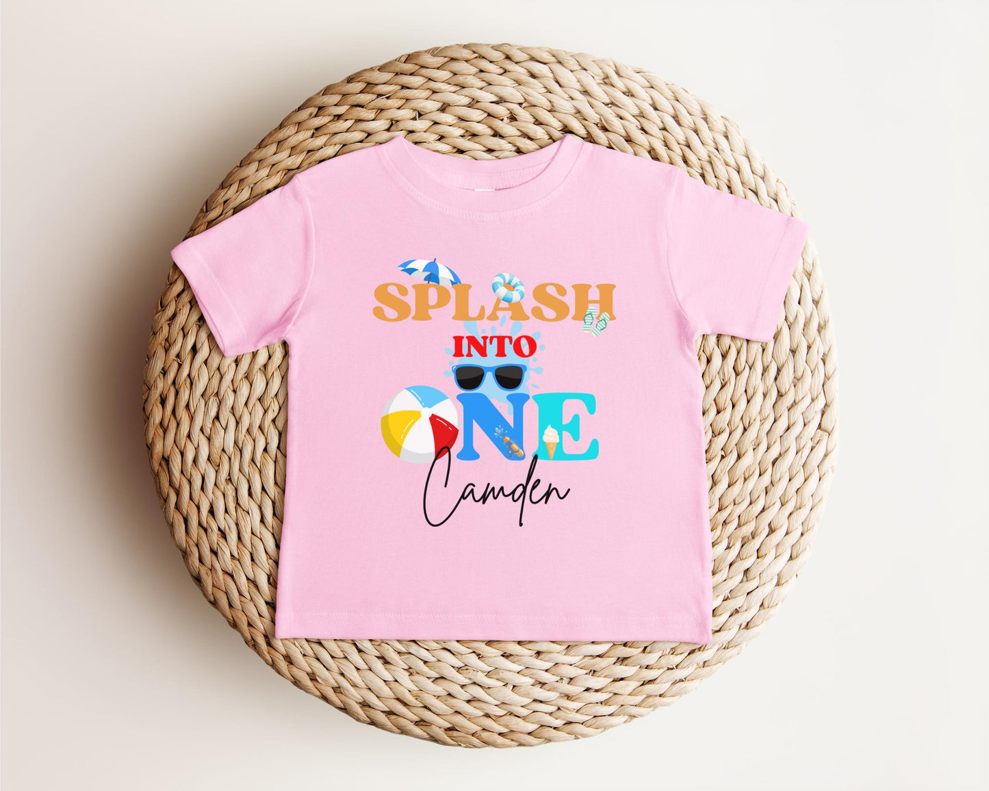 Personalized Splash Into One First Birthday Shirt: Summer Pool Themed 1st Birthday Party Outfit for Boys