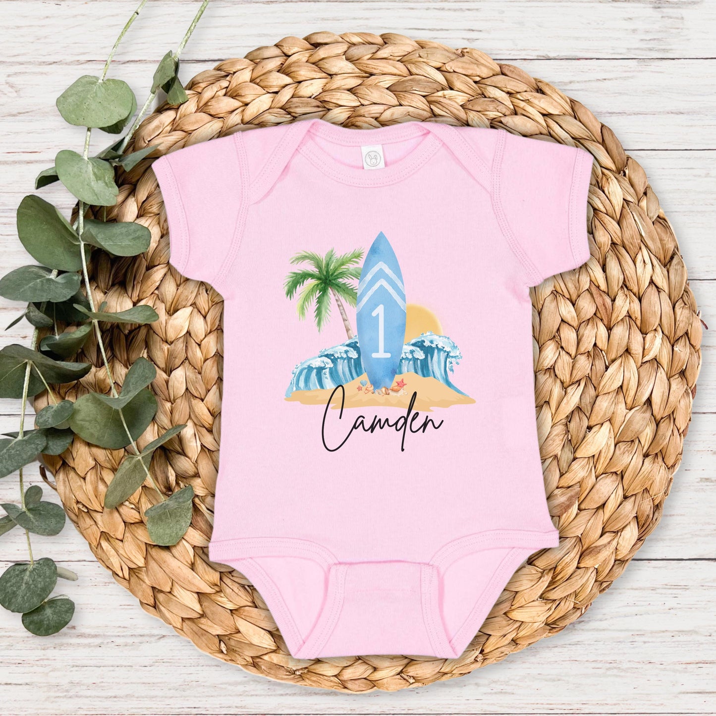 Personalized Beach Surfboard First Birthday Shirt | The Big One Boy Surfing 1st Birthday Outfit