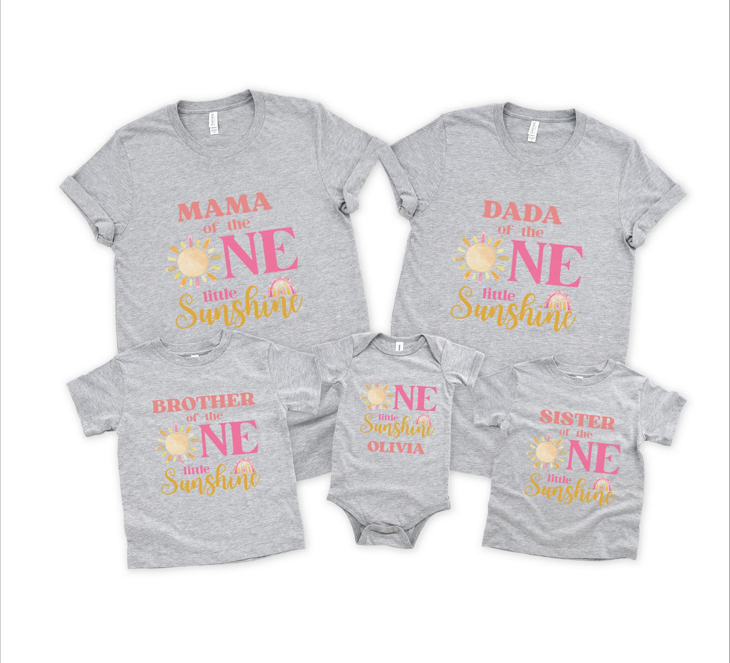 One Little Sunshine Family Matching First Birthday Shirt | Girl's Sun And Rainbow 1st Birthday Outfit | First Trip Around the Sun Tee