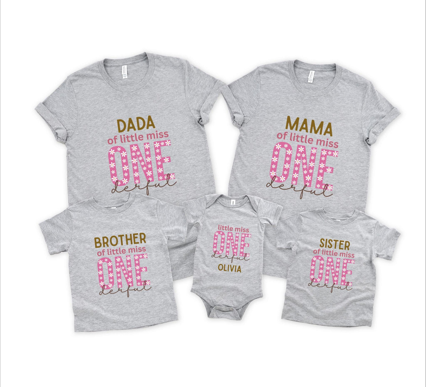 Daisy Themed ONEderful First Matching Family Birthday Shirts: Little Miss Onderful Floral 1st Birthday Outfit for Spring and Summer