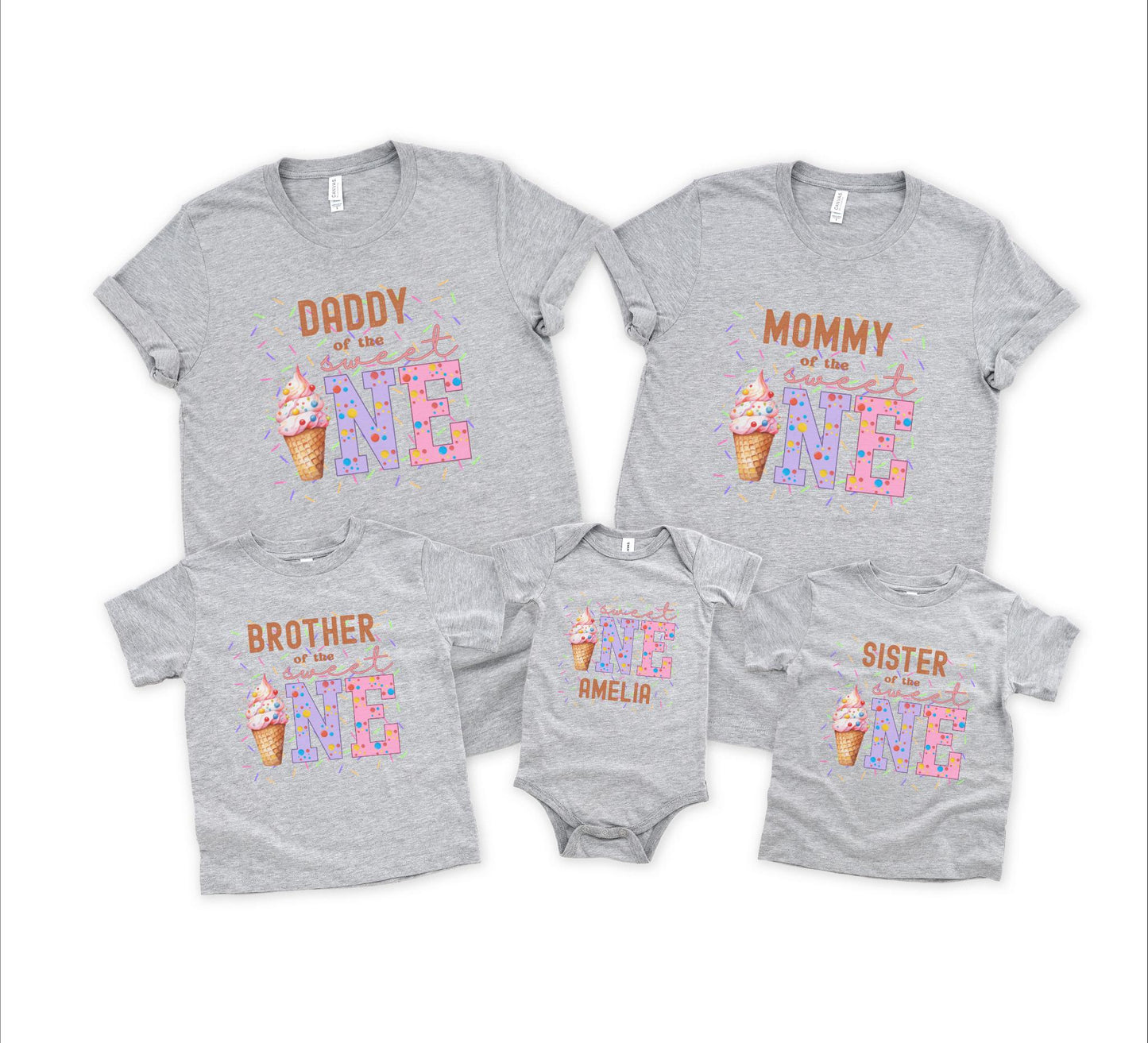 Sweet One Ice Cream Themed First Birthday Family Matching Shirts: Mom Dad Bro Sis Summer Outfit