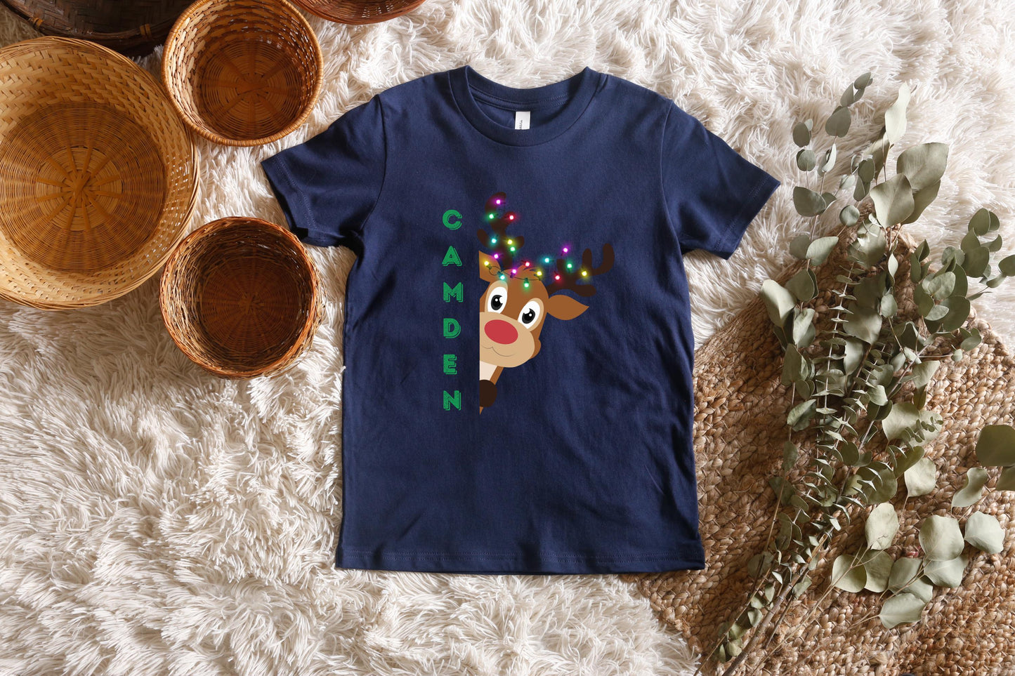 Personalized Reindeer Kids Christmas Shirt: Custom Holiday Party Outfit