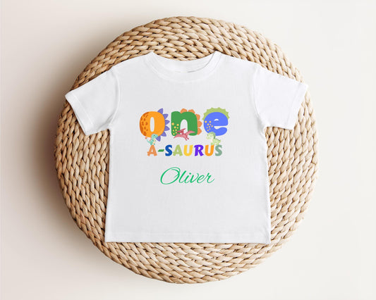 Dinosaur First Birthday Shirt | 1st Birthday Outfit | Personalized Birthday Tee | Custom Birthday Kids Gift | One A Saurus Shirt