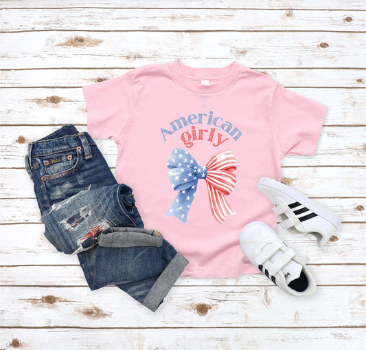 American Girly Shirt | 4th of July Outfit for Girl | Retro Independence Day Tee | Patriotic Coquette Shirts | Memorial Day | USA Freedom Tee