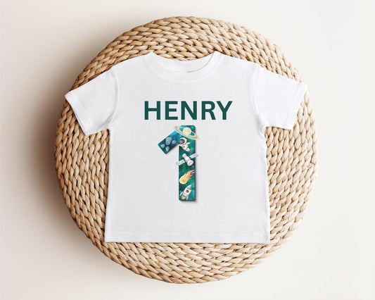 Personalized Outer Space 1st First Birthday Shirt | Astronaut Rocket Birthday Tee | Custom Space Birthday Party Outfit | Cake Smash
