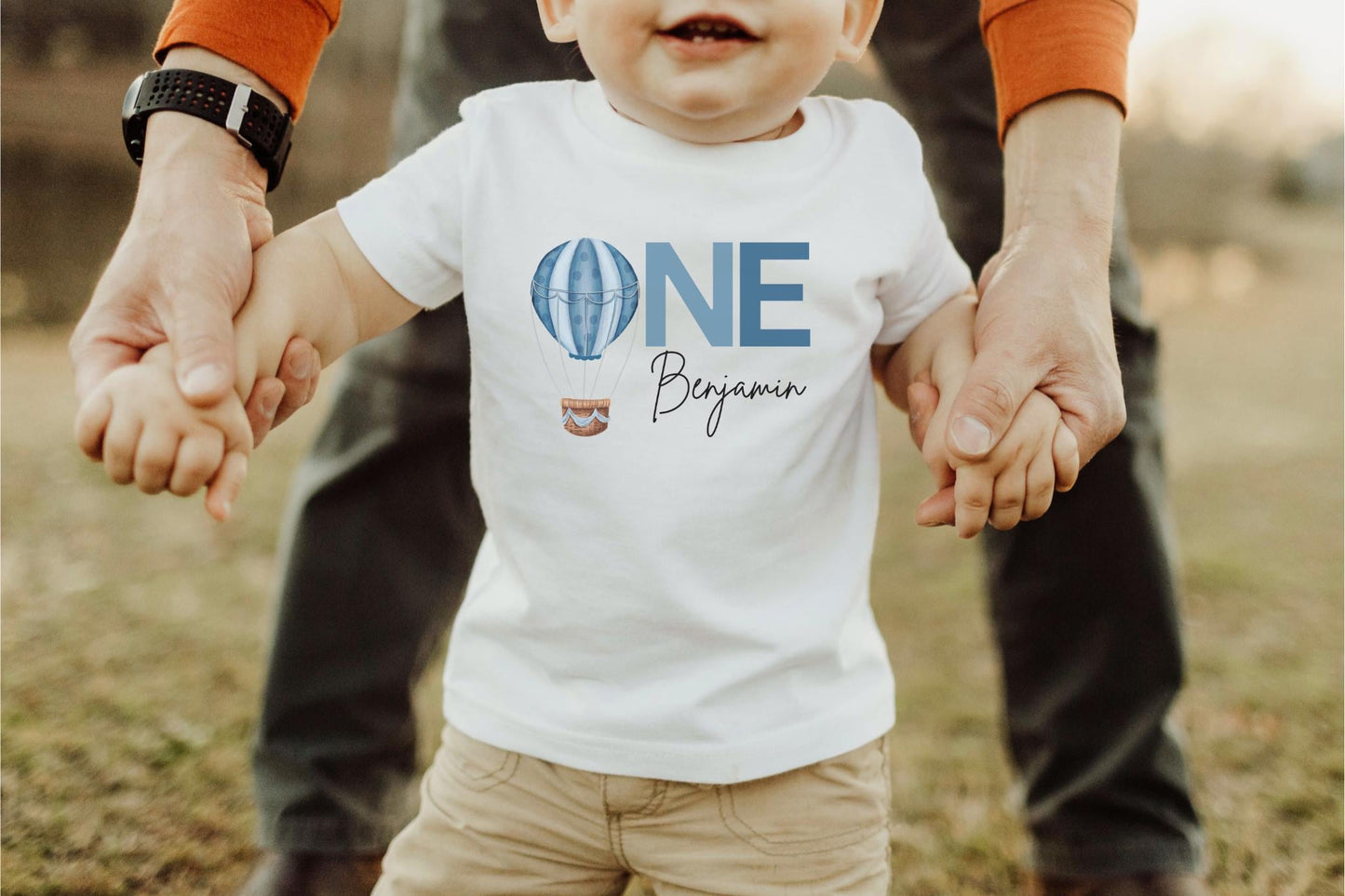 Personalized Blue Hot Air Balloon First Birthday Shirt: 1st Birthday Cake Smash Outfit