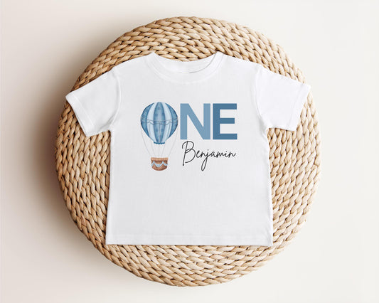 Personalized Blue Hot Air Balloon First Birthday Shirt: 1st Birthday Cake Smash Outfit