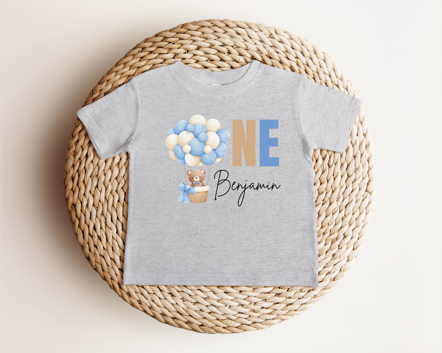 Personalized Blue Hot Air Balloon 1st Birthday Shirt | Custom First Birthday Outfit | Up Up and Away | Birthday Girl Baby Toddler Tee
