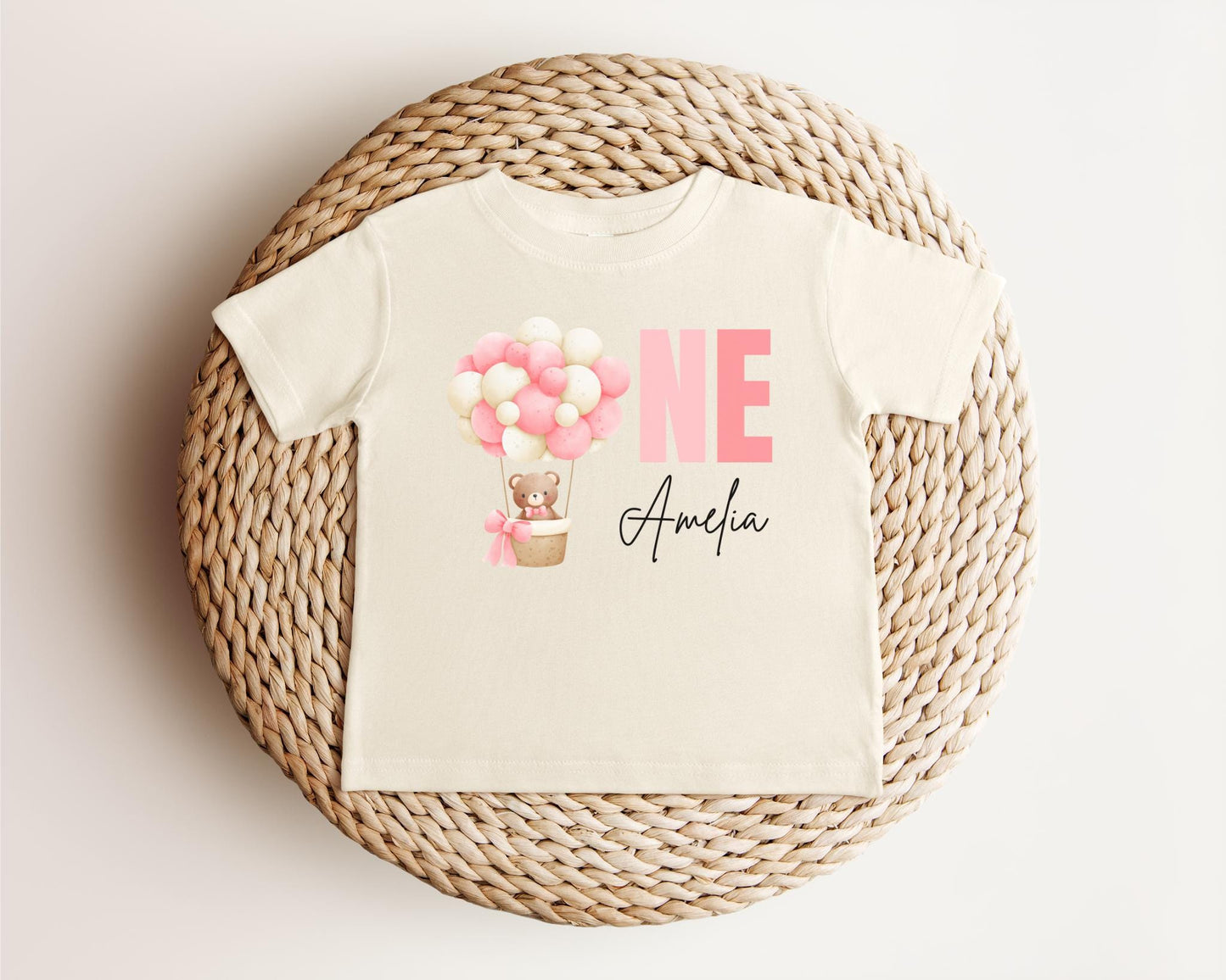 Personalized Pink Hot Air Balloon 1st Birthday Shirt | Custom First Birthday Outfit | Up Up and Away | Birthday Girl Baby Toddler Tee
