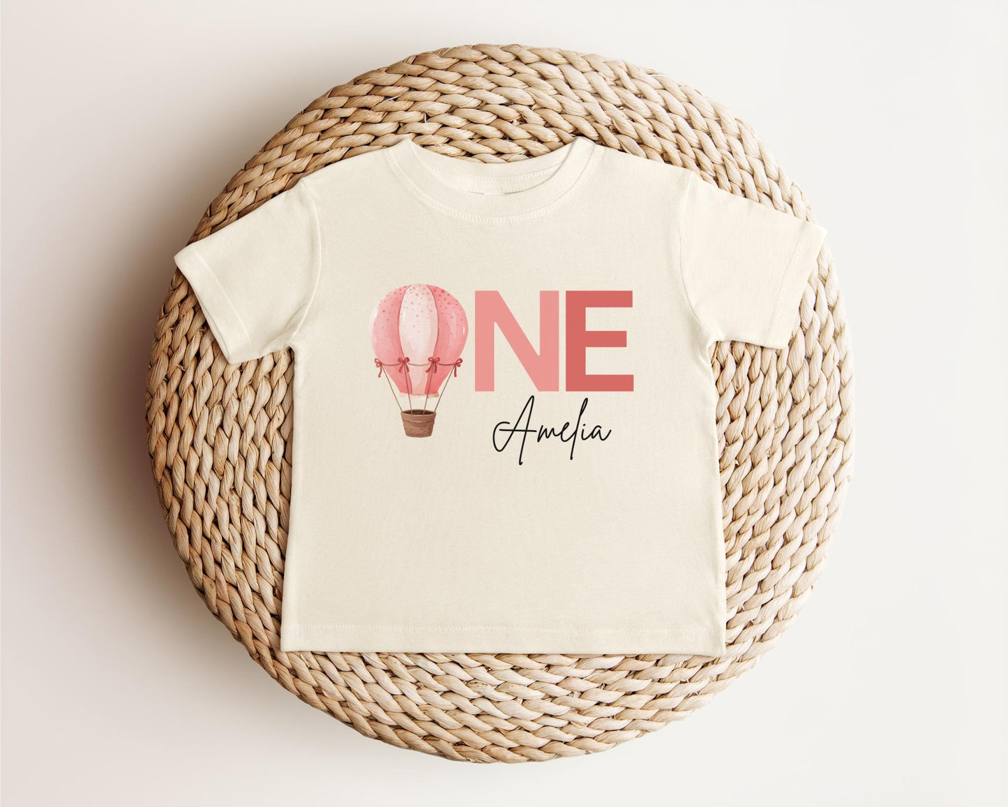 Personalized Pink Hot Air Balloon First Birthday Shirt: 1st Birthday Cake Smash Outfit
