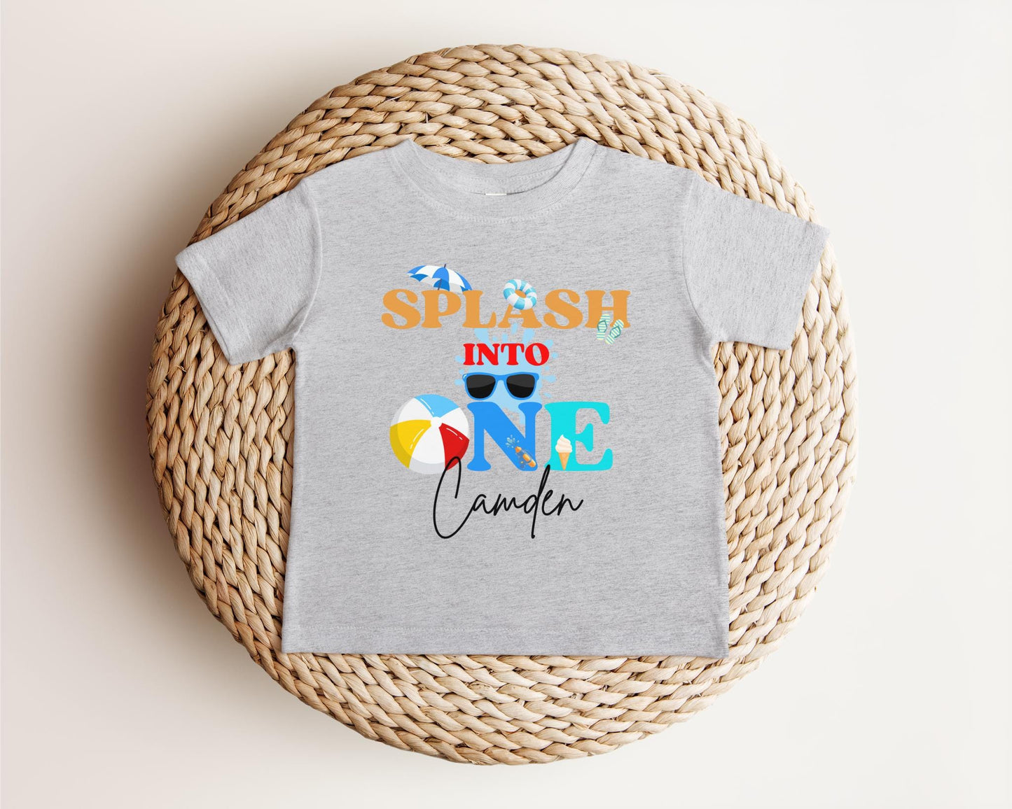Personalized Splash Into One First Birthday Shirt: Summer Pool Themed 1st Birthday Party Outfit for Boys