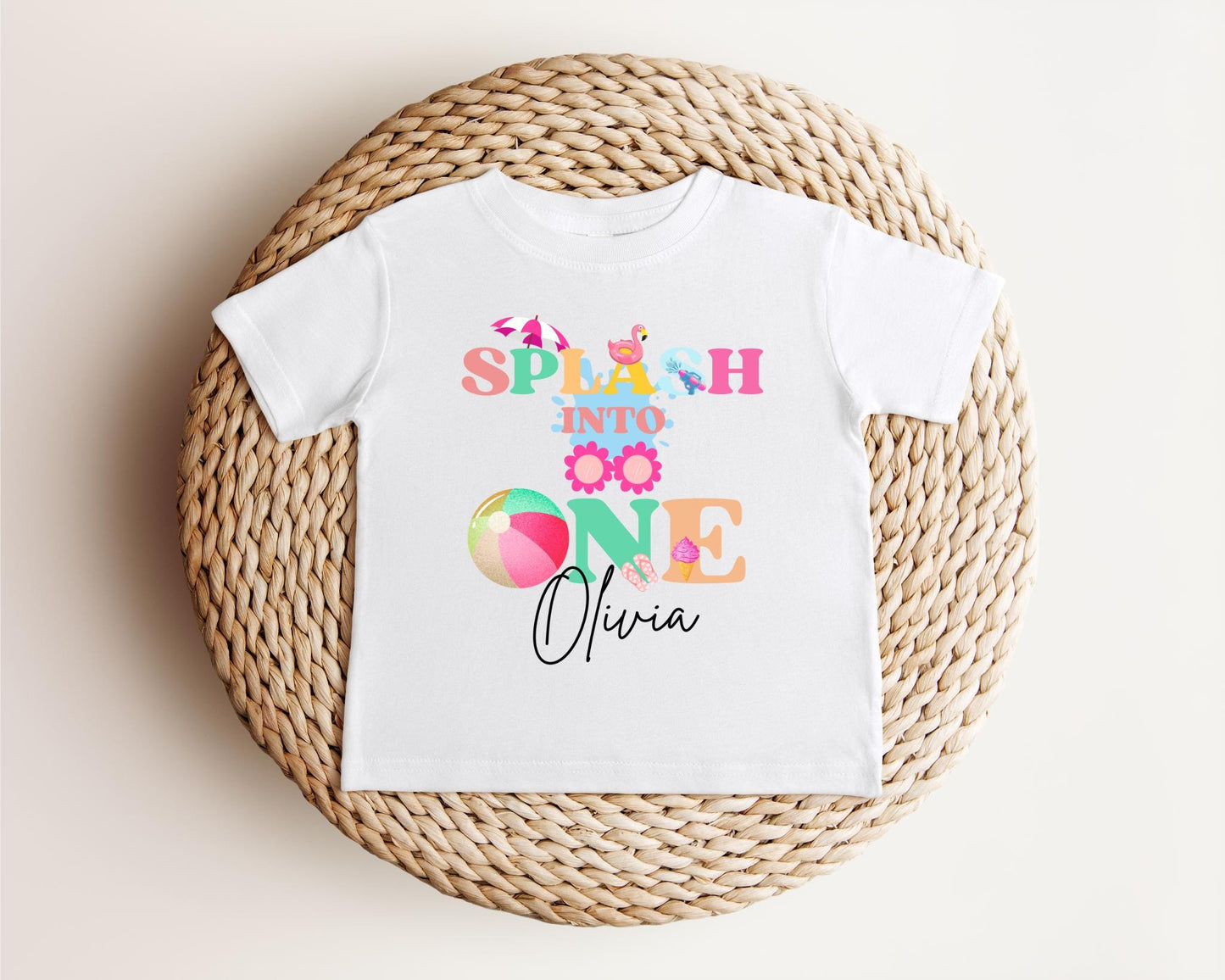 Personalized Splash Into One First Birthday Shirt: Summer Pool Themed 1st Birthday Party Outfit for Girls