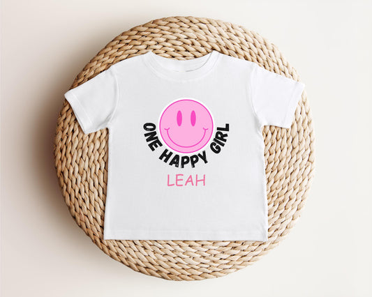 One Happy Girl Birthday Theme Shirt | One Happy Babe | 1st Birthday Shirt | Toddler Girl First Birthday | One Groovy Girl Smiley Face Outfit