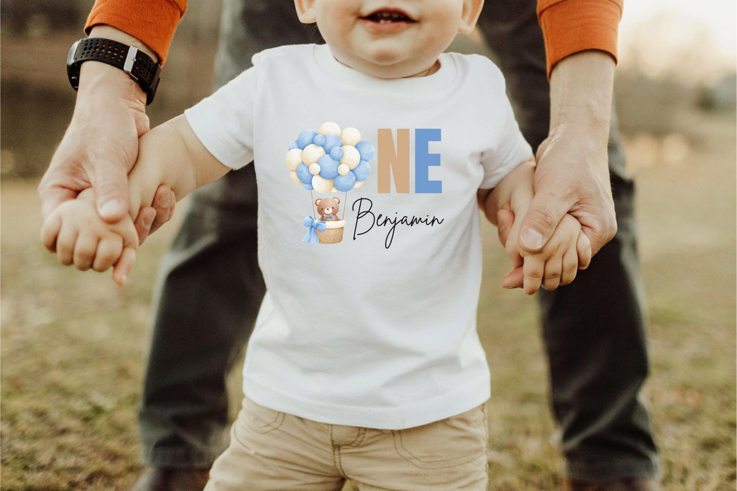Personalized Blue Hot Air Balloon 1st Birthday Shirt | Custom First Birthday Outfit | Up Up and Away | Birthday Girl Baby Toddler Tee