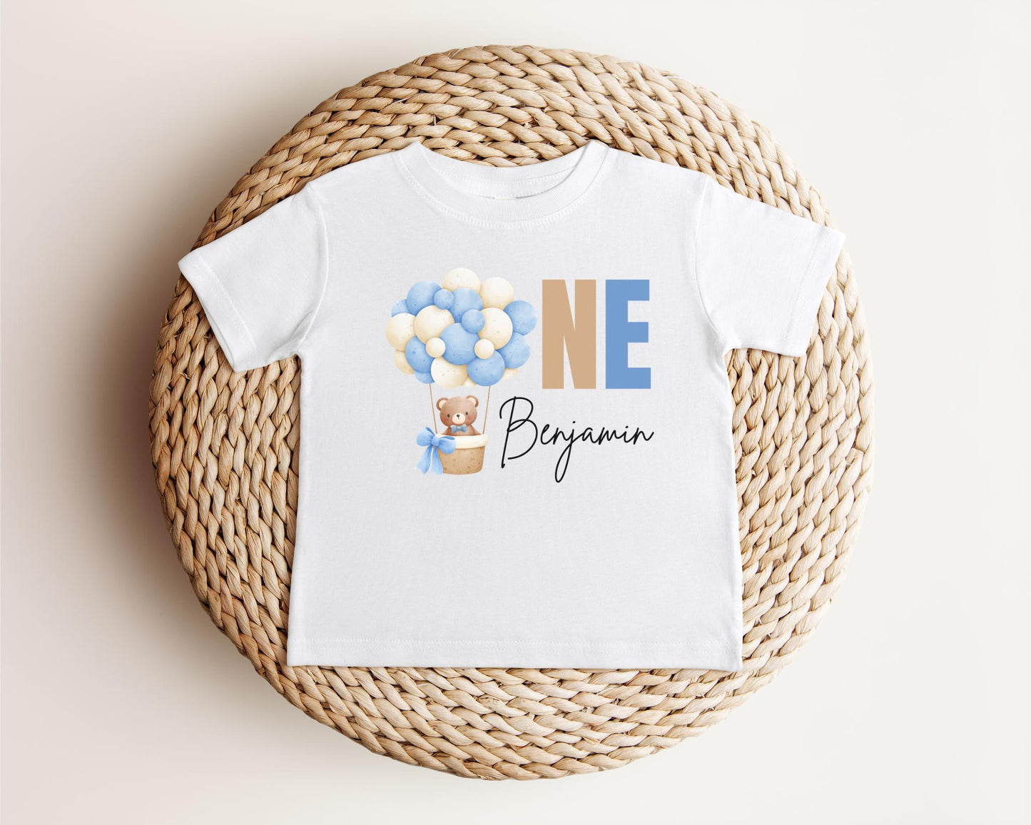 Personalized Blue Hot Air Balloon 1st Birthday Shirt | Custom First Birthday Outfit | Up Up and Away | Birthday Girl Baby Toddler Tee