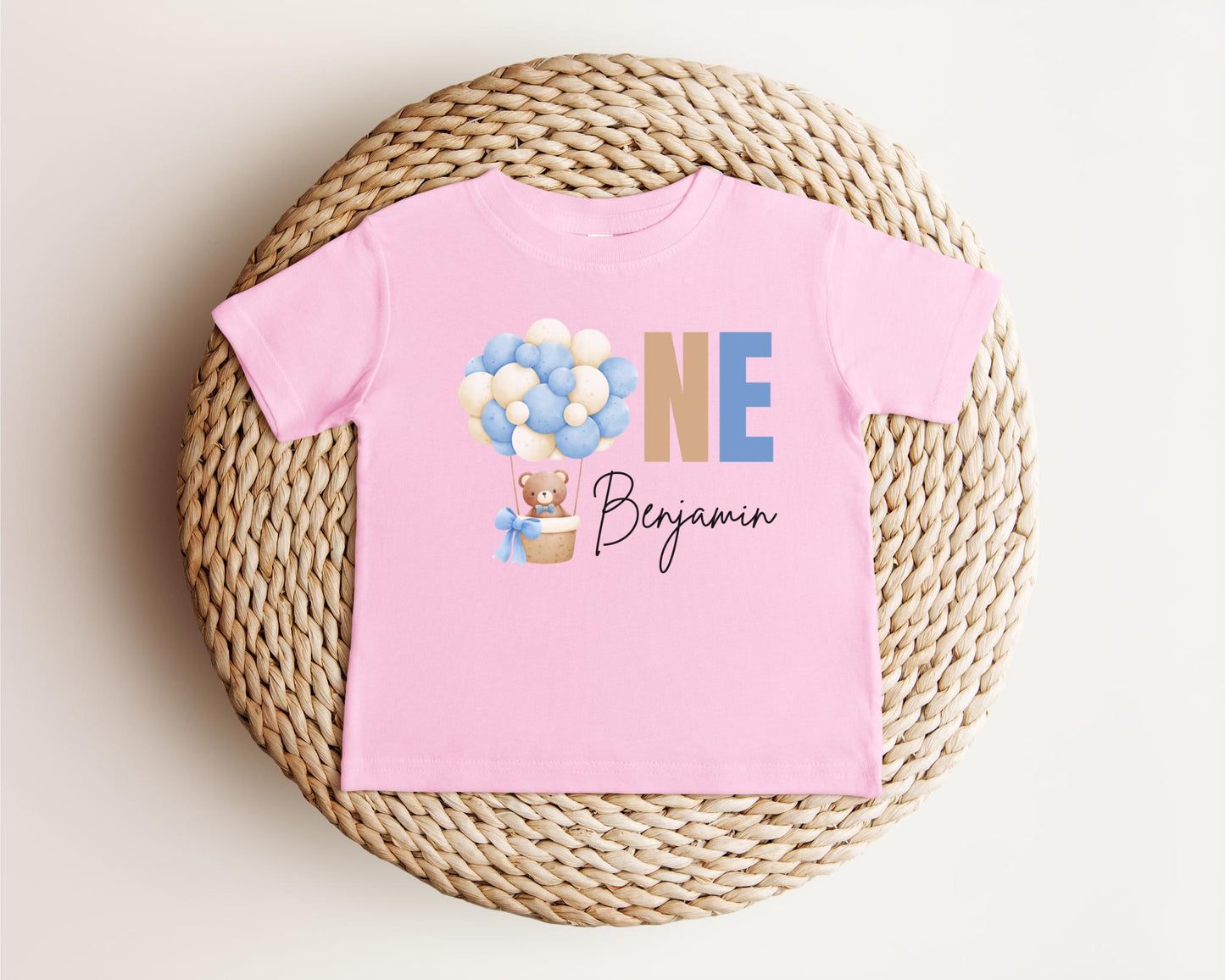 Personalized Blue Hot Air Balloon 1st Birthday Shirt | Custom First Birthday Outfit | Up Up and Away | Birthday Girl Baby Toddler Tee