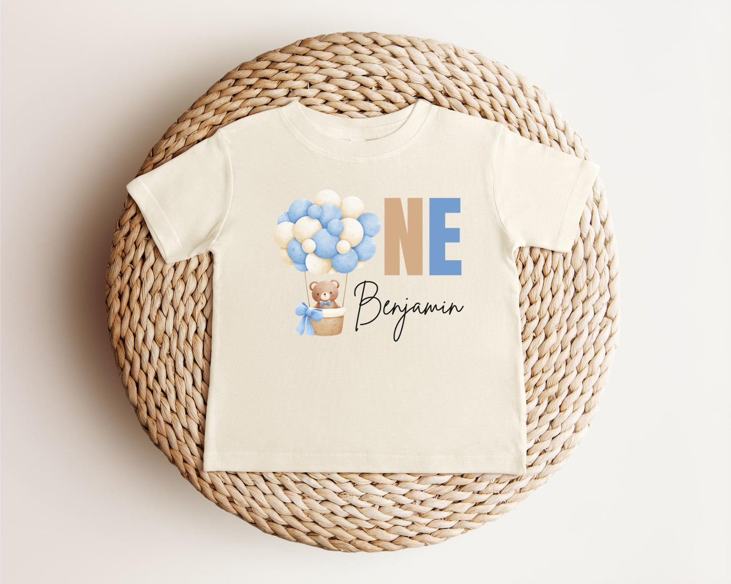 Personalized Blue Hot Air Balloon 1st Birthday Shirt | Custom First Birthday Outfit | Up Up and Away | Birthday Girl Baby Toddler Tee