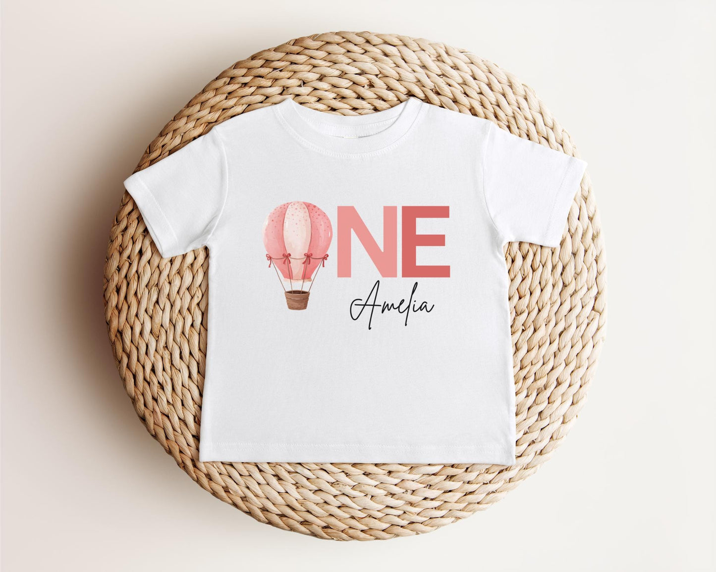 Personalized Pink Hot Air Balloon First Birthday Shirt: 1st Birthday Cake Smash Outfit