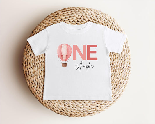 Personalized Pink Hot Air Balloon First Birthday Shirt: 1st Birthday Cake Smash Outfit