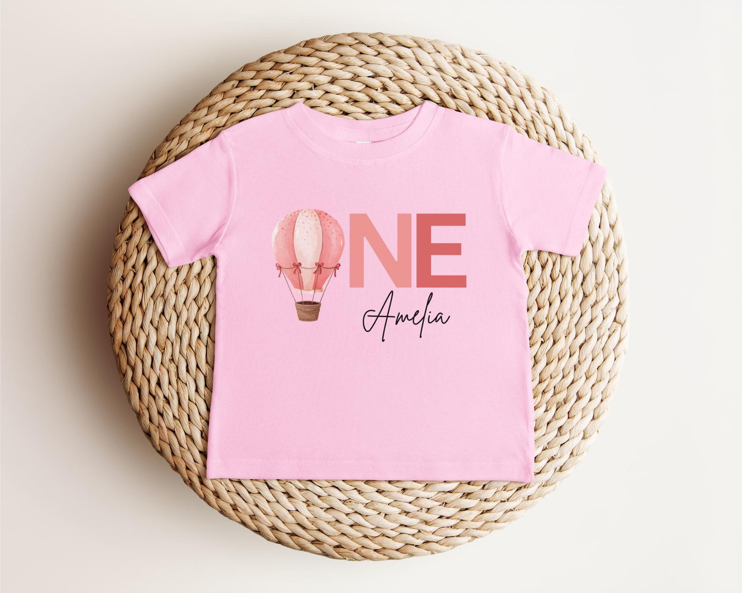 Personalized Pink Hot Air Balloon First Birthday Shirt: 1st Birthday Cake Smash Outfit