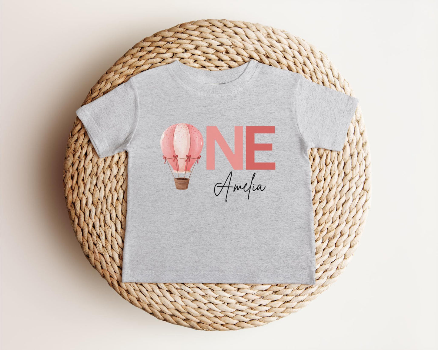 Personalized Pink Hot Air Balloon First Birthday Shirt: 1st Birthday Cake Smash Outfit