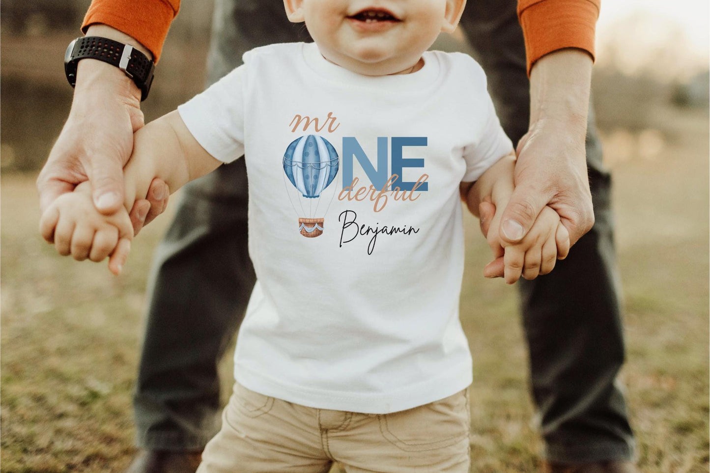 Personalized Blue Hot Air Balloon Mr Onederful Shirt | First Birthday Outfit | Mr One-derful 1st Birthday Boy Party Cake Smash Outfit