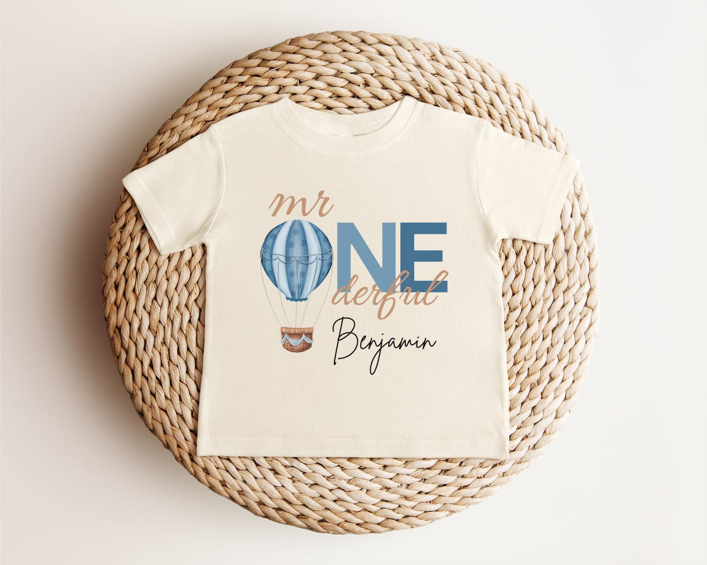 Personalized Blue Hot Air Balloon Mr Onederful Shirt | First Birthday Outfit | Mr One-derful 1st Birthday Boy Party Cake Smash Outfit