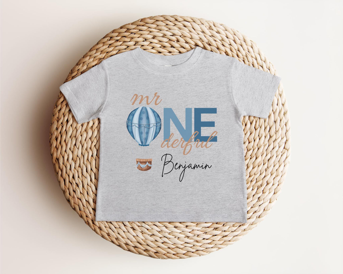 Personalized Blue Hot Air Balloon Mr Onederful Shirt | First Birthday Outfit | Mr One-derful 1st Birthday Boy Party Cake Smash Outfit