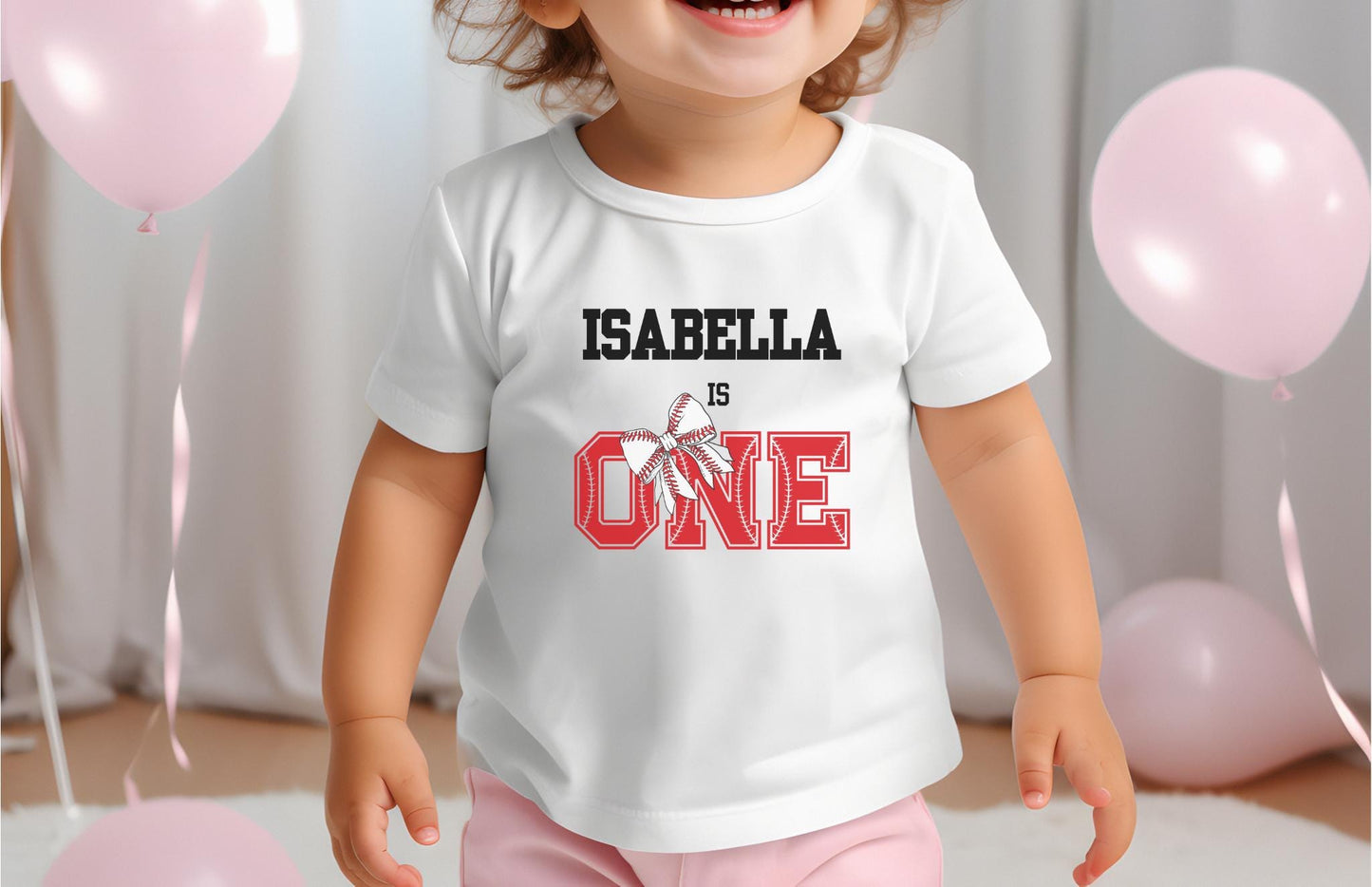 Personalized Coquette Baseball Themed First Birthday Shirt | 1st Birthday Baseball Tee | Custom Baseball Girl Outfit |Sports Birthday