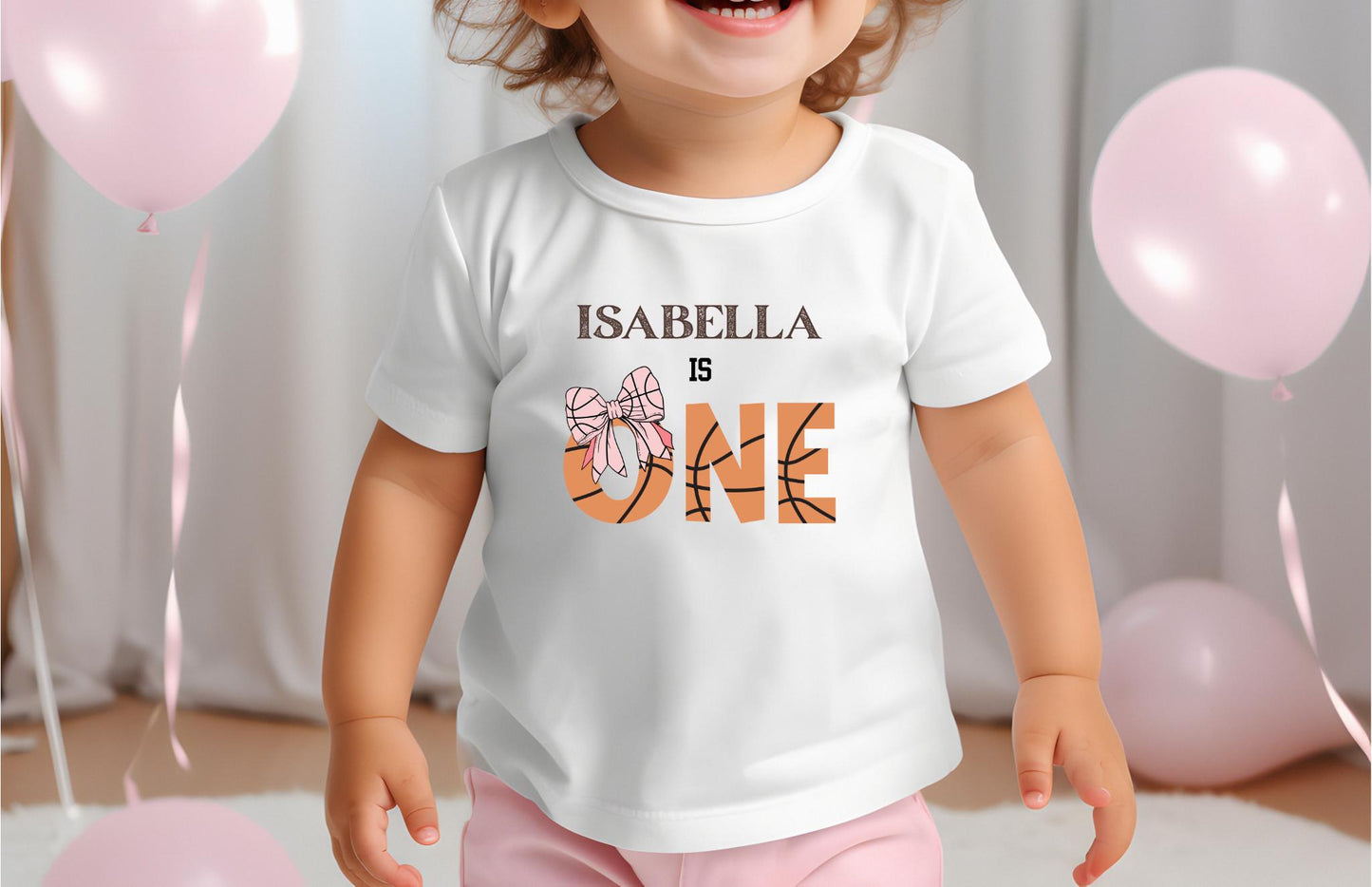 Personalized Coquette Basketball 1st Birthday Shirt | First Birthday Shirt for Girls | Basketball Birthday Party Outfit