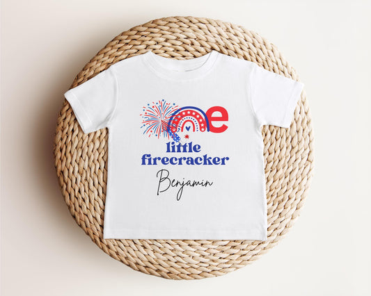 One Little Firecracker First Birthday Shirt | Patriotic Fourth of July 1st Birthday Party Outfit
