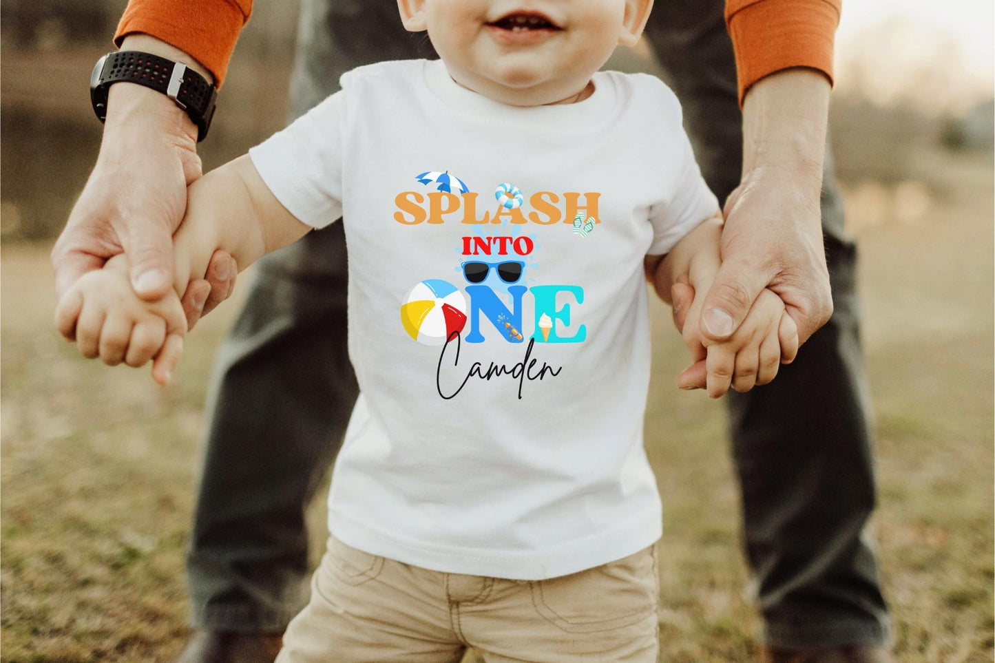Personalized Splash Into One First Birthday Shirt: Summer Pool Themed 1st Birthday Party Outfit for Boys