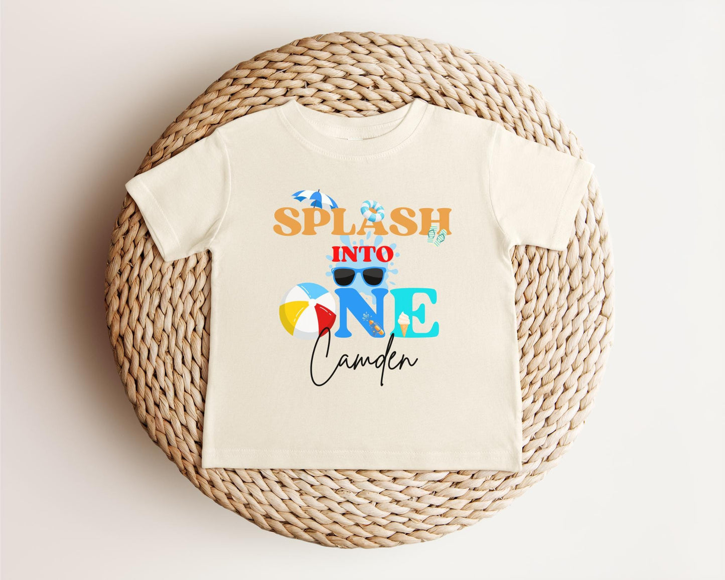 Personalized Splash Into One First Birthday Shirt: Summer Pool Themed 1st Birthday Party Outfit for Boys