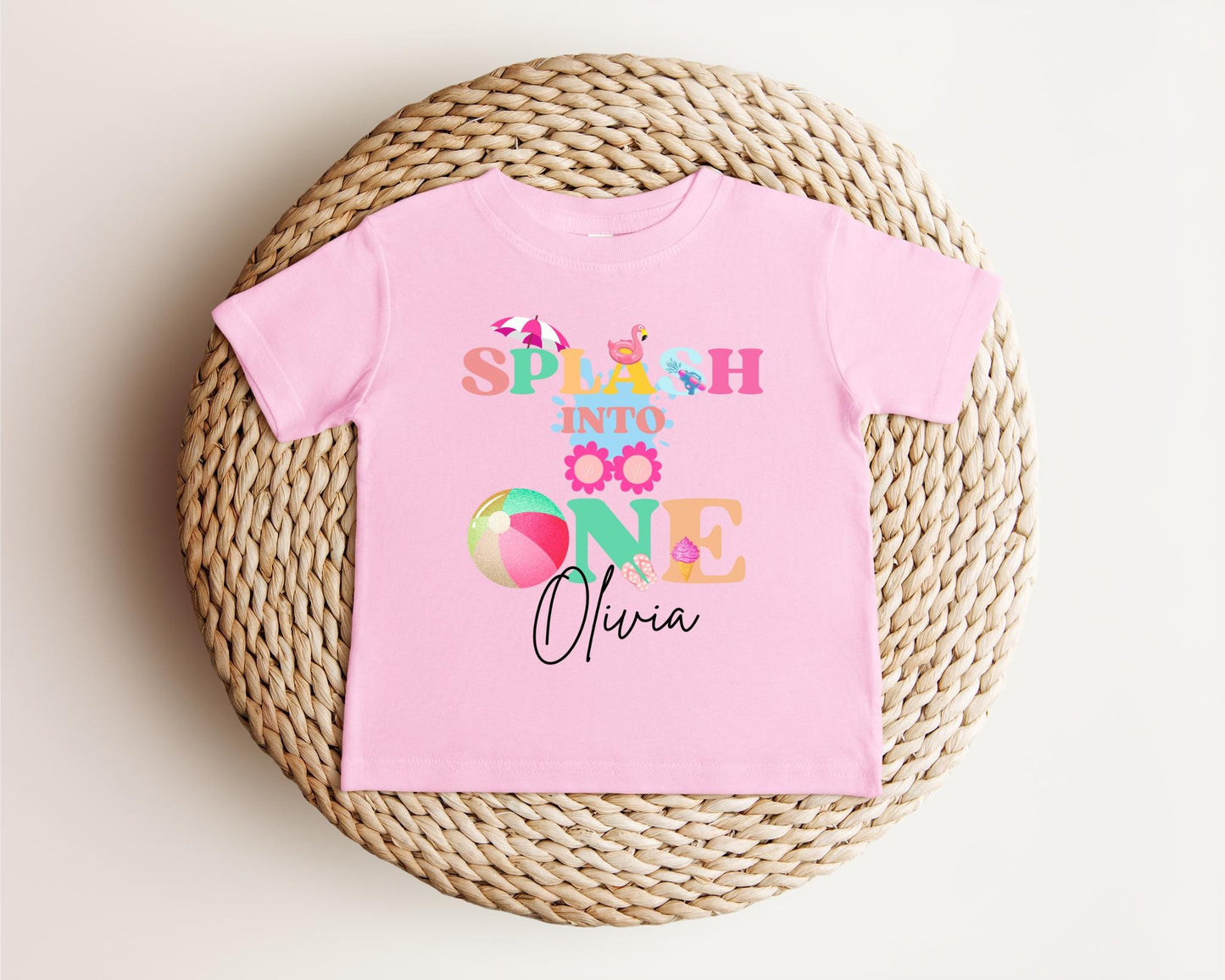 Personalized Splash Into One First Birthday Shirt: Summer Pool Themed 1st Birthday Party Outfit for Girls