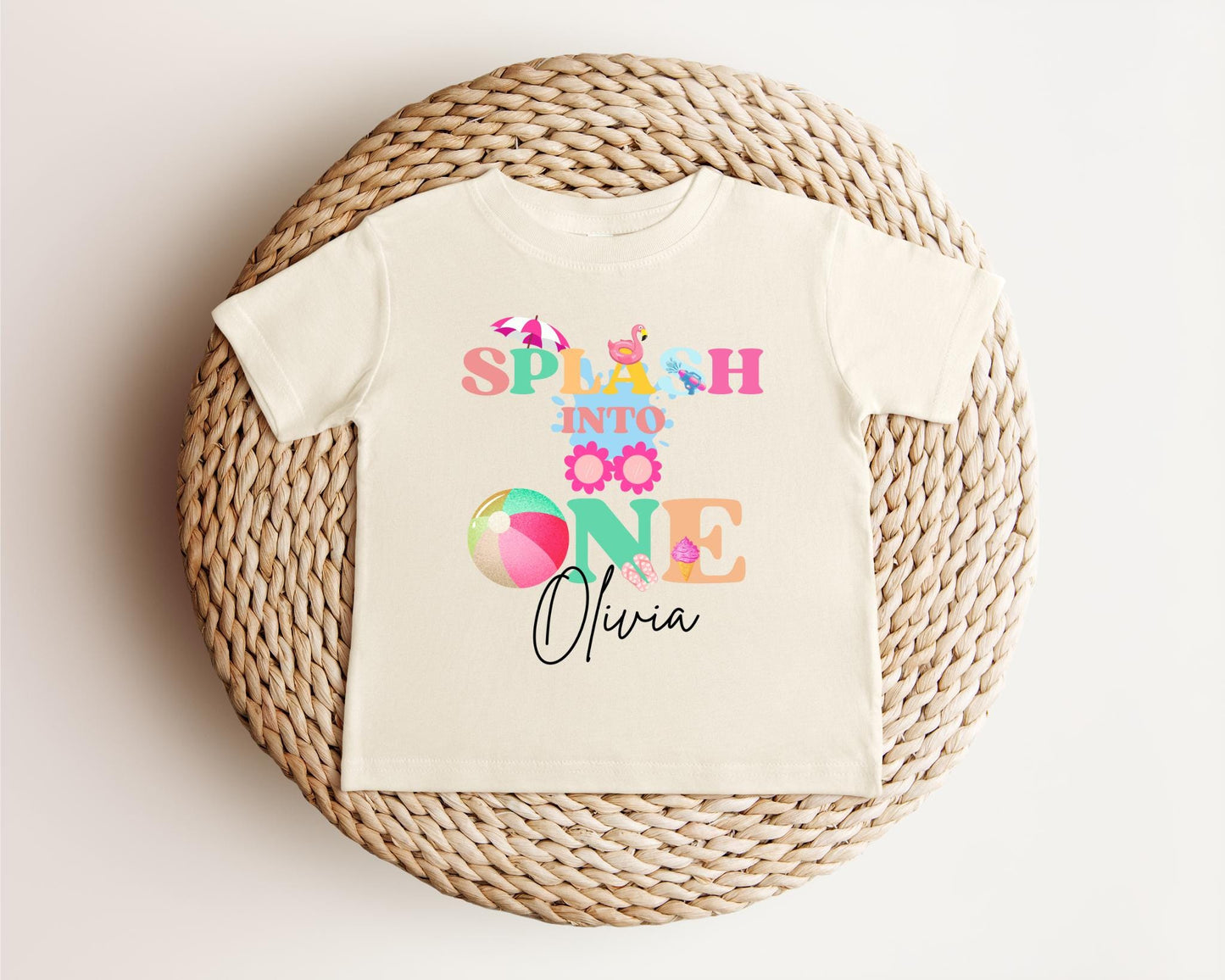 Personalized Splash Into One First Birthday Shirt: Summer Pool Themed 1st Birthday Party Outfit for Girls