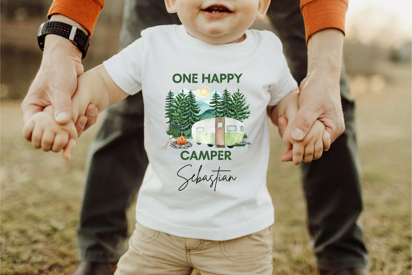 Personalized One Happy Camper First Birthday Shirt: Camping Themed 1st Birthday Party Outfit