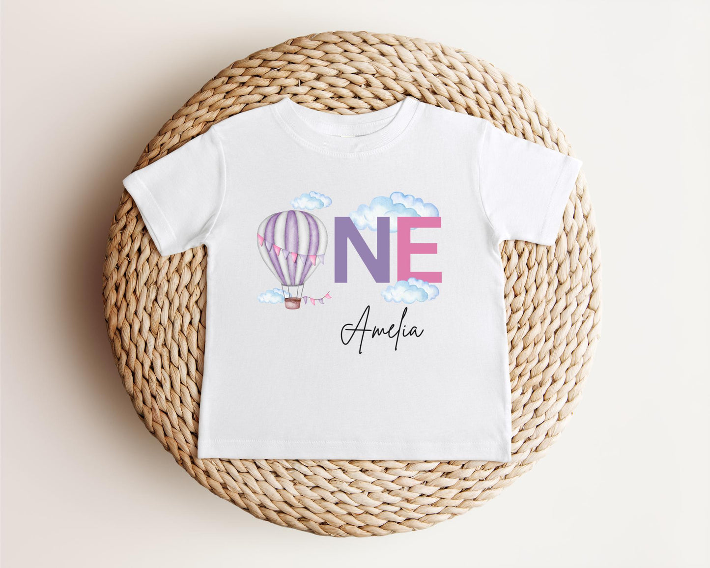 Personalized Pink and Purple Hot Air Balloon Themed Birthday Shirt | First Birthday Girl Outfit | 1st Birthday Party Tee | Cake Smash
