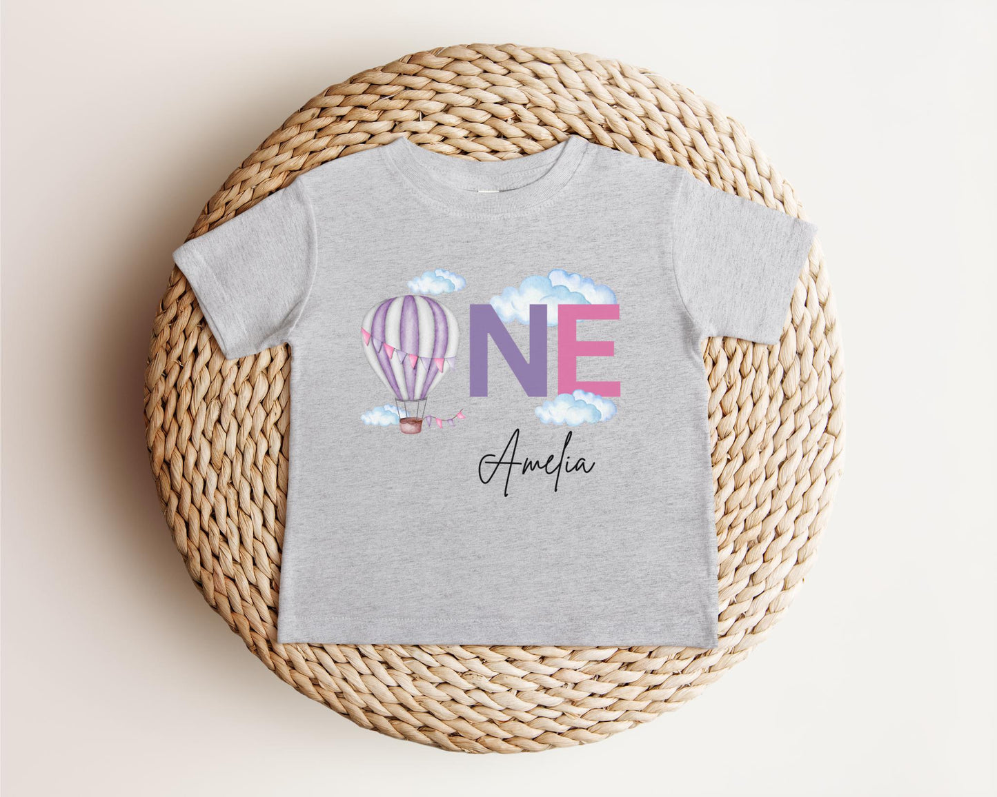 Personalized Pink and Purple Hot Air Balloon Themed Birthday Shirt | First Birthday Girl Outfit | 1st Birthday Party Tee | Cake Smash