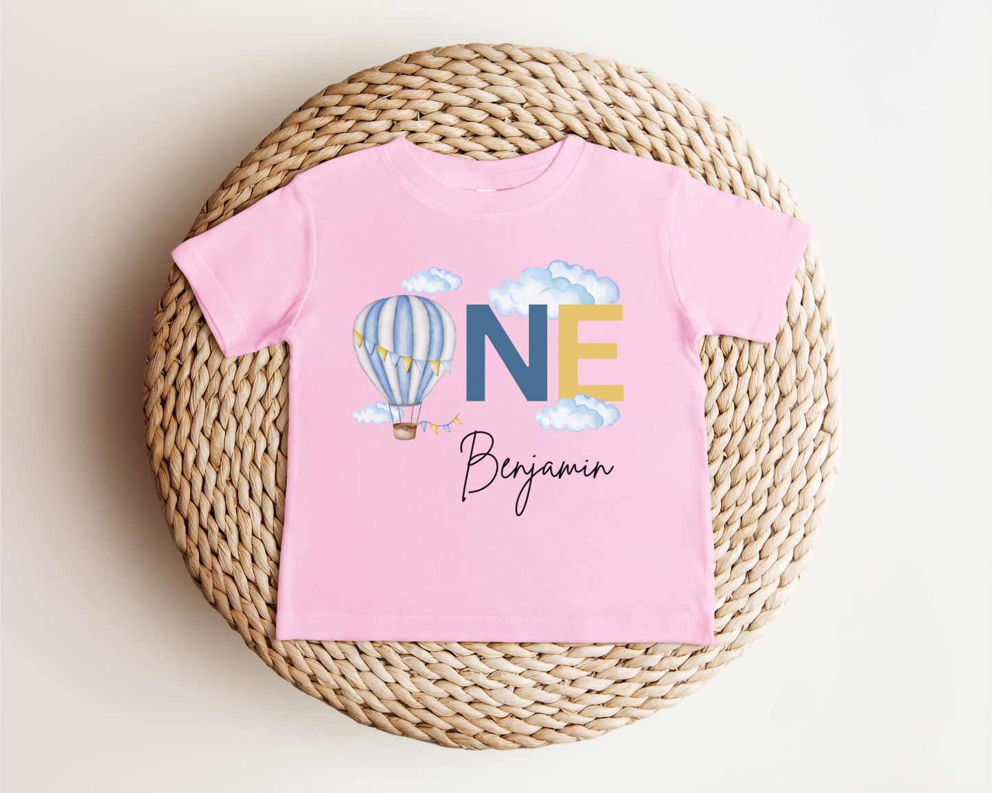 Personalized Blue Hot Air Balloon Themed First Birthday Shirt | First Birthday Outfit | 1st Birthday Party Outfit | Birthday Boy Tee