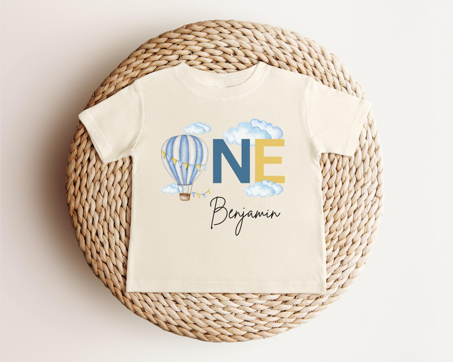 Personalized Blue Hot Air Balloon Themed First Birthday Shirt | First Birthday Outfit | 1st Birthday Party Outfit | Birthday Boy Tee