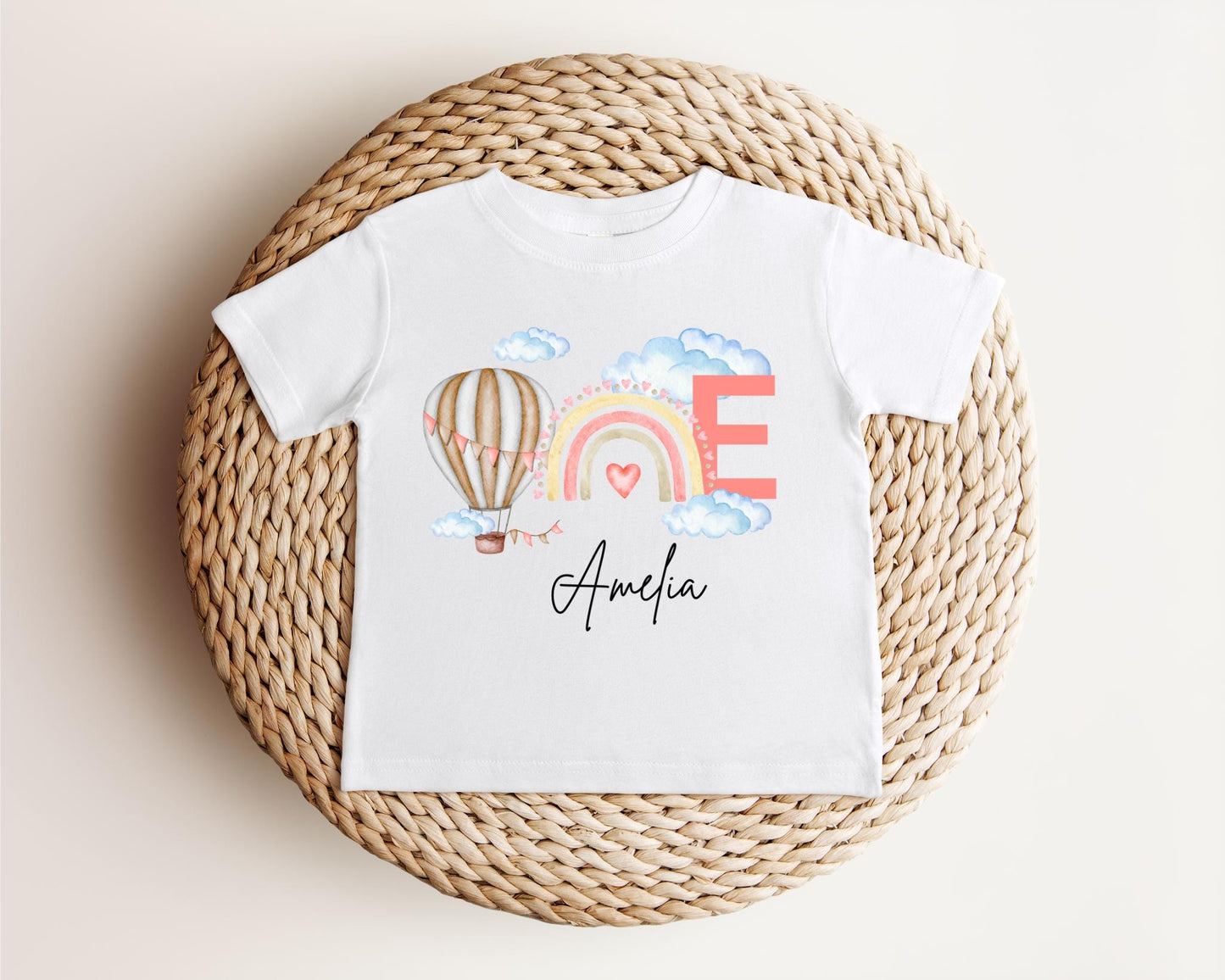 Personalized Pink Hot Air Balloon First Birthday Shirt: 1st Birthday Girl Rainbow Outfit