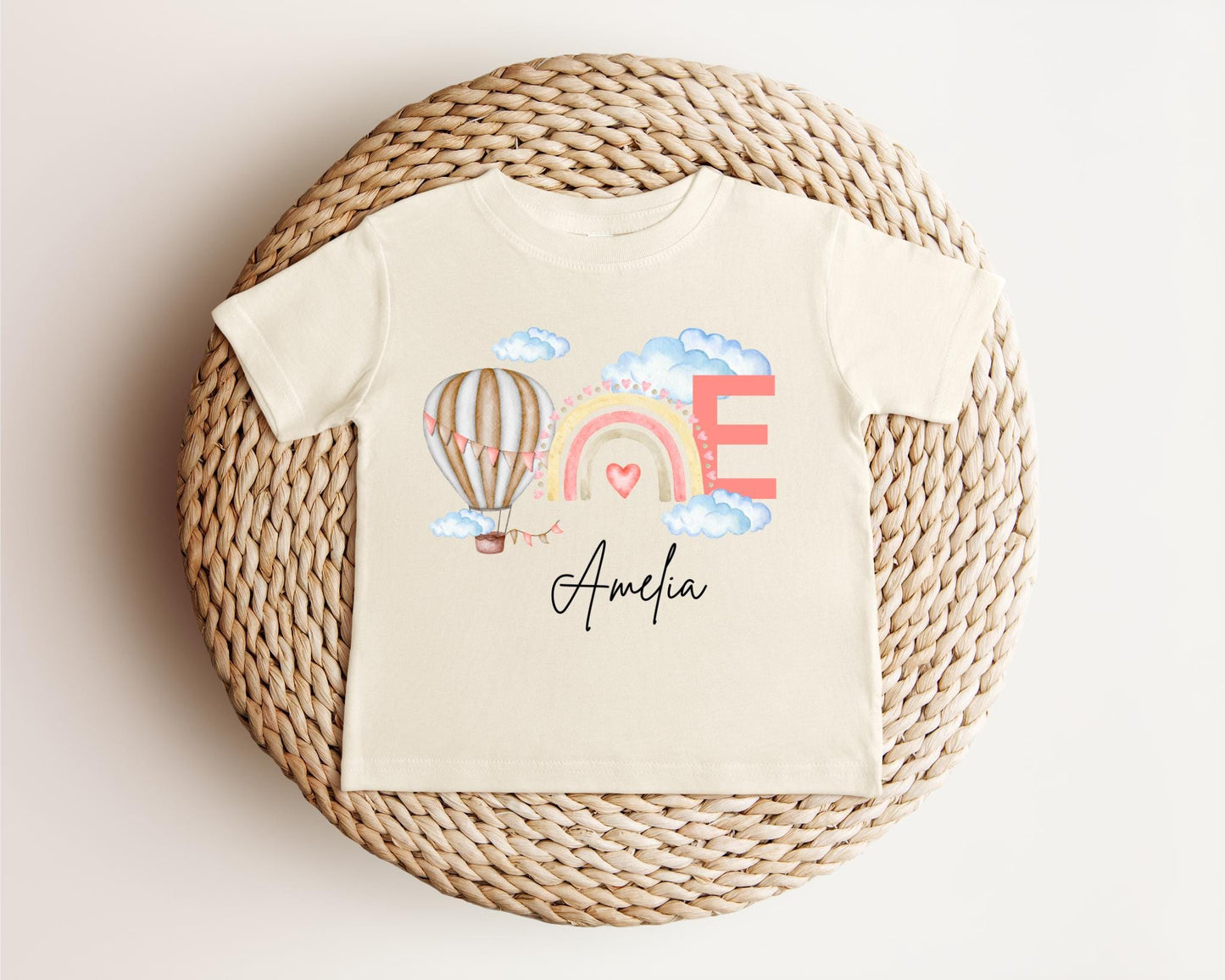 Personalized Pink Hot Air Balloon First Birthday Shirt: 1st Birthday Girl Rainbow Outfit