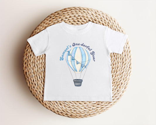 Personalized Blue Hot Air Balloon One-derful Birthday Shirt | First Birthday Outfit | Onederful 1st Birthday Party Outfit |Cake Smash
