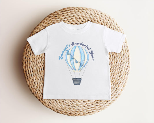 Personalized Blue Hot Air Balloon One-derful Birthday Shirt | First Birthday Outfit | Onederful 1st Birthday Party Outfit |Cake Smash