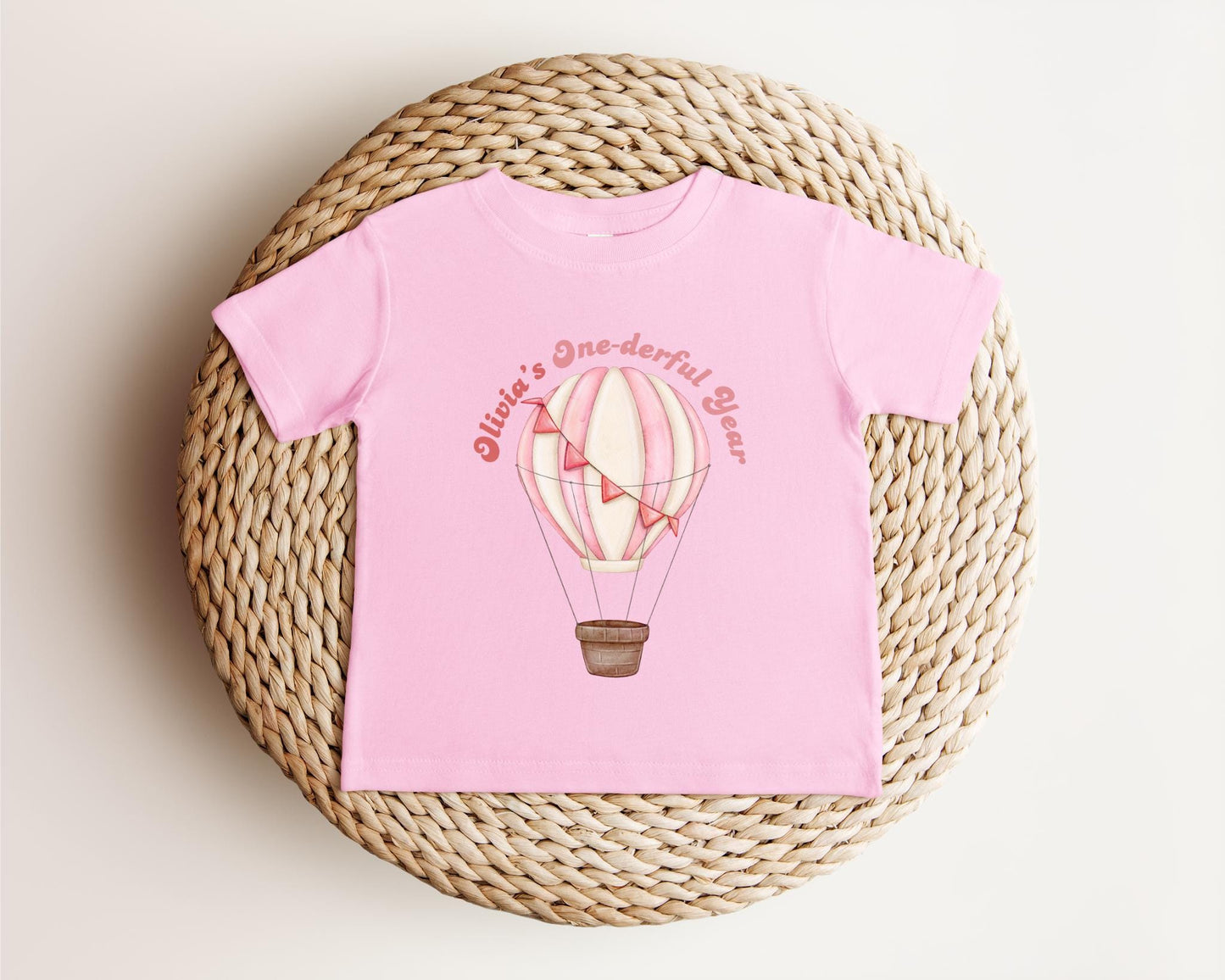 Personalized Pink Hot Air Balloon First Birthday Shirt: Onederful 1st Birthday Party Outfit