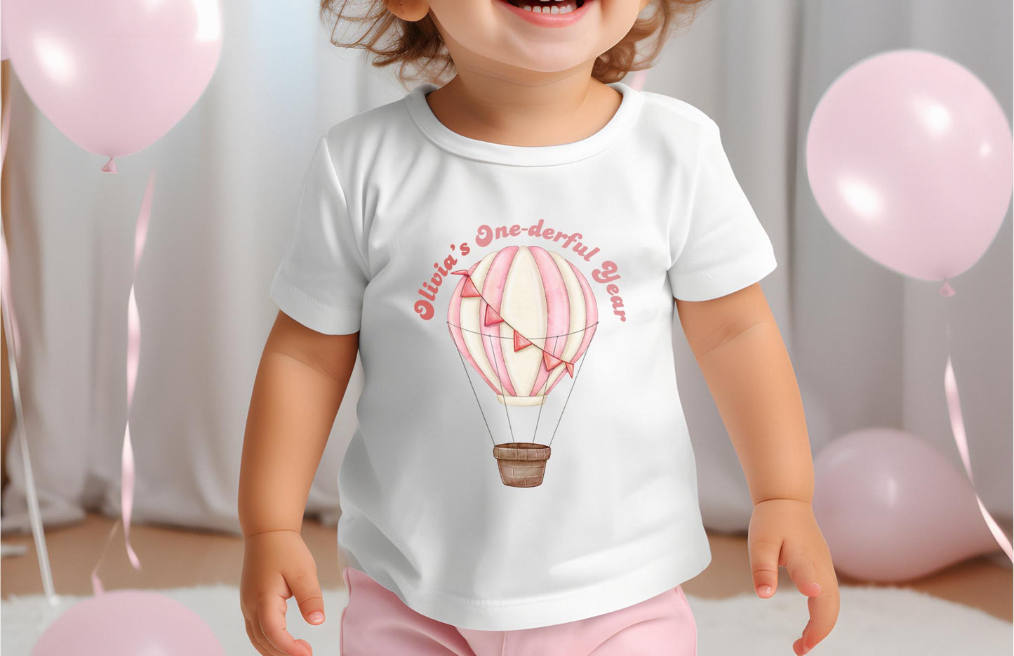 Personalized Pink Hot Air Balloon First Birthday Shirt: Onederful 1st Birthday Party Outfit