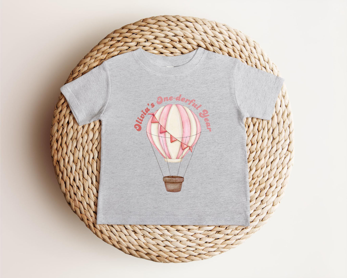 Personalized Pink Hot Air Balloon First Birthday Shirt: Onederful 1st Birthday Party Outfit