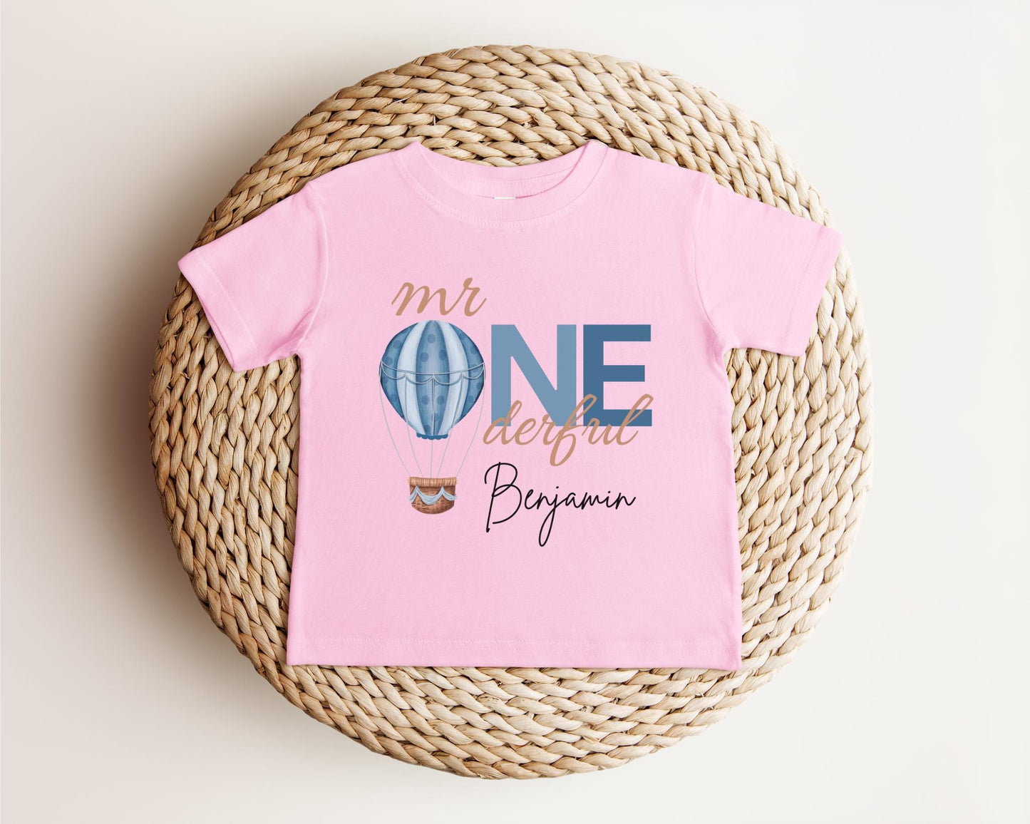 Personalized Blue Hot Air Balloon Mr Onederful Shirt | First Birthday Outfit | Mr One-derful 1st Birthday Boy Party Cake Smash Outfit