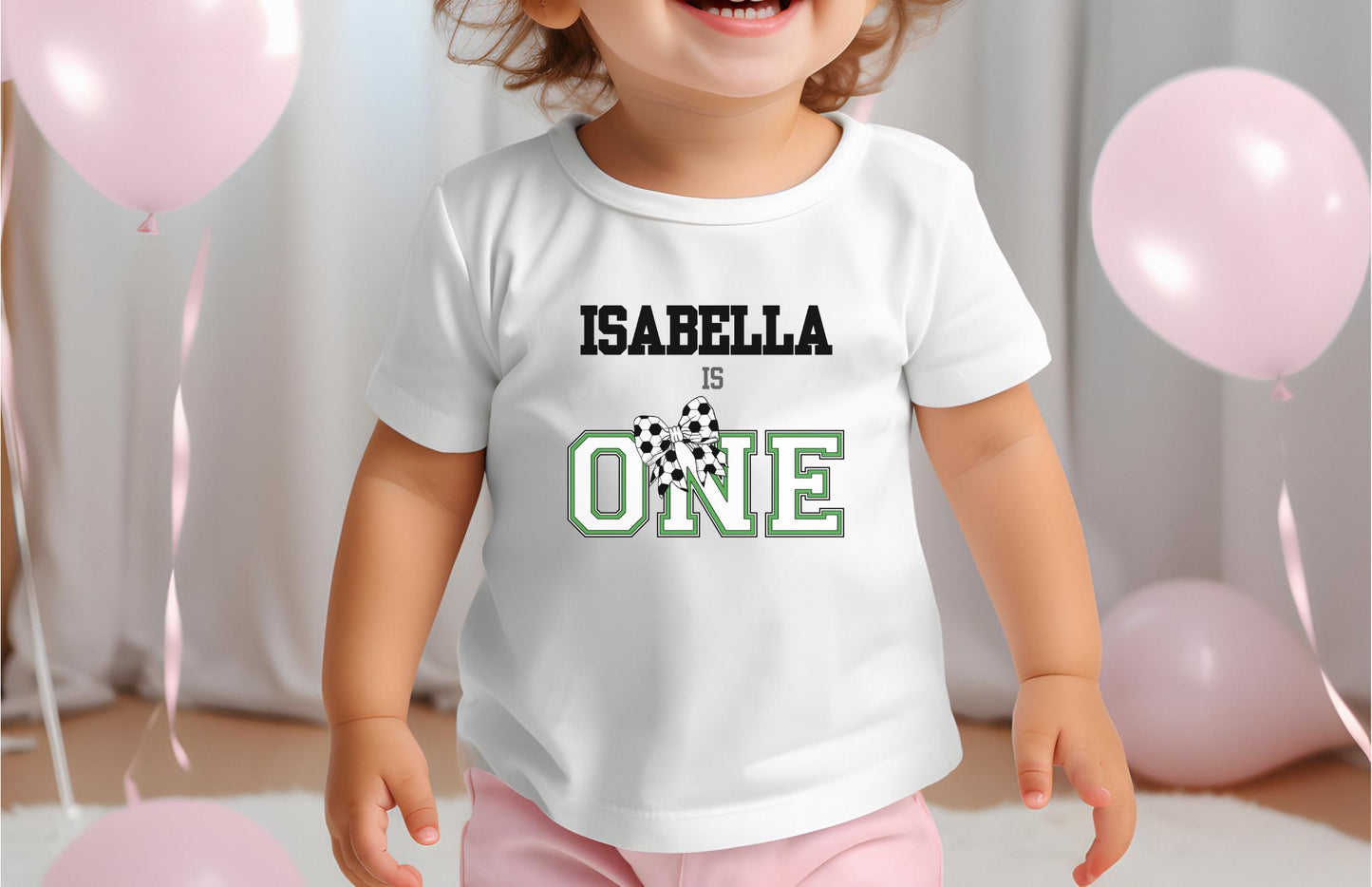 Personalized Coquette First Birthday Girl Soccer Shirt | Soccer 1st Birthday Party Outfit | Baby Toddler Sports Themed Tee Gift